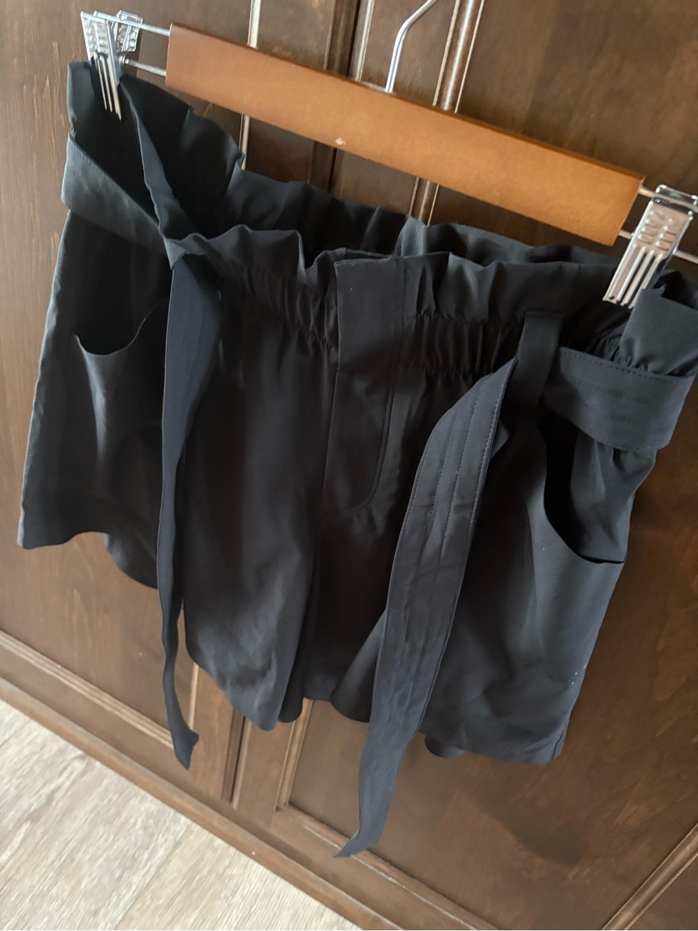 Athleta Black Elastic-Waist Paperbag Tie Shorts
